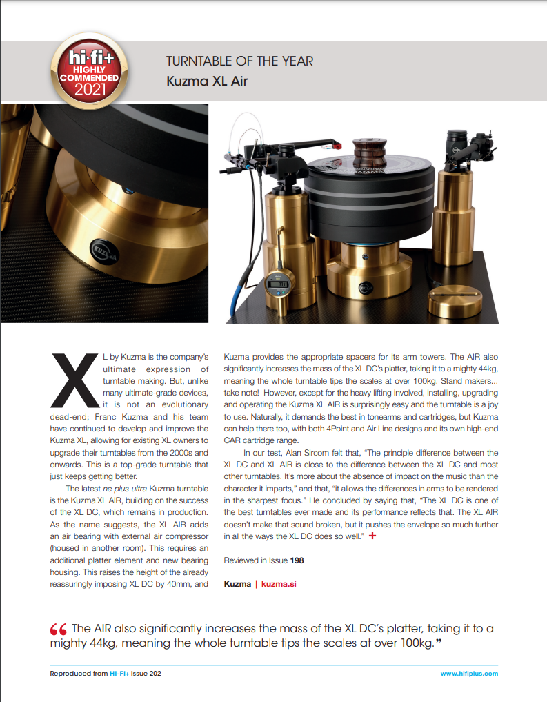 Awards Kuzma Professional Turntables, Tonearms and Accessories